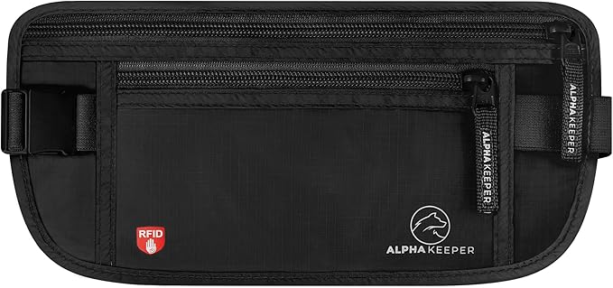 Alpha Keeper Hidden Travel Money Belt - RFID Blocking Waist Wallet & Passport Holder for Women and Men, Anti-Theft Slim Security Pouch