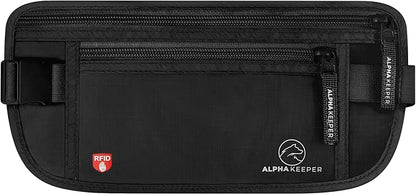 Alpha Keeper Hidden Travel Money Belt - RFID Blocking Waist Wallet & Passport Holder for Women and Men, Anti-Theft Slim Security Pouch