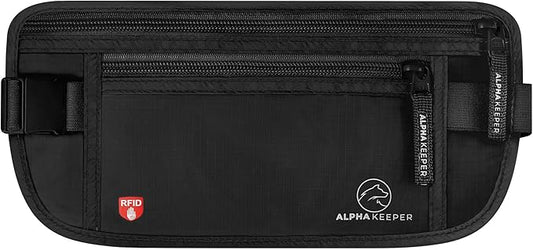 Alpha Keeper Hidden Travel Money Belt - RFID Blocking Waist Wallet & Passport Holder for Women and Men, Anti-Theft Slim Security Pouch