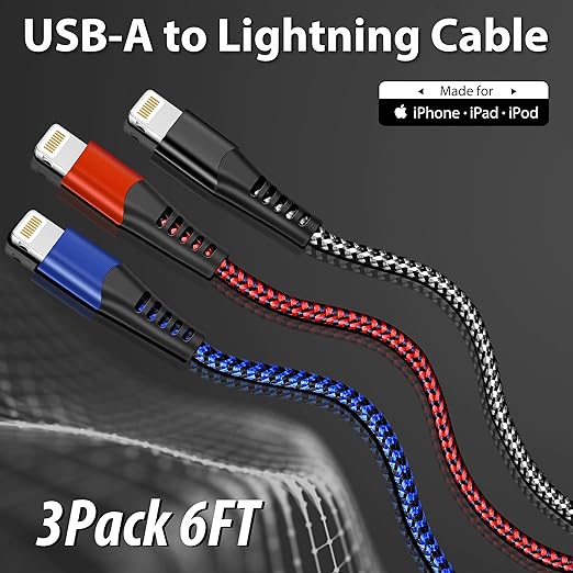 cugunu USB Lightning Cable 3 Pack 6FT iPhone Charger Apple MFi Certified Nylon Braided Fast Charging Cord Compatible with iPhone 14/13/12/11/X/Max/8/7/6/5/SE/Plus/iPad
