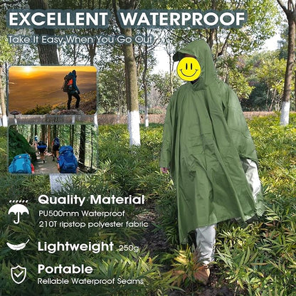 Cosmine Hooded Rain Poncho for Adult with Pocket, Waterproof Lightweight Unisex Raincoat Jacket for Hiking Camping Emergency