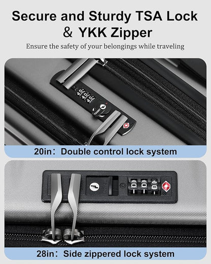 Luggage Sets 2 Pieces, 20 Inch Carry On Luggage and Expandable 28 Inch Checked Luggage with Spinner Wheels, Lightweight ABS+PC Hard Shell Suitcase with Front Opening, TSA Lock (Gray, 20/28)