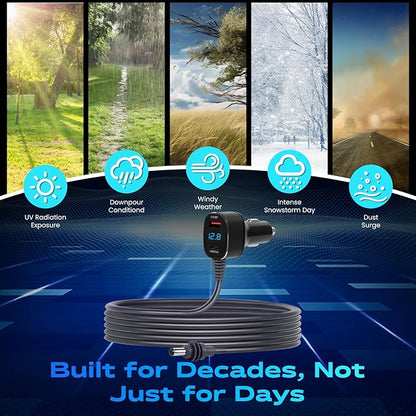 Starlink Mini Car Charger Cable, 3-in-1 Cigarette Lighter Power Adapter with Digital Display, USB C PD 36W & USB A QC 18W Ports, 12V-24V Waterproof 18AWG DC Cable for Trucks, Cars, RVs, Boats (10FT)
