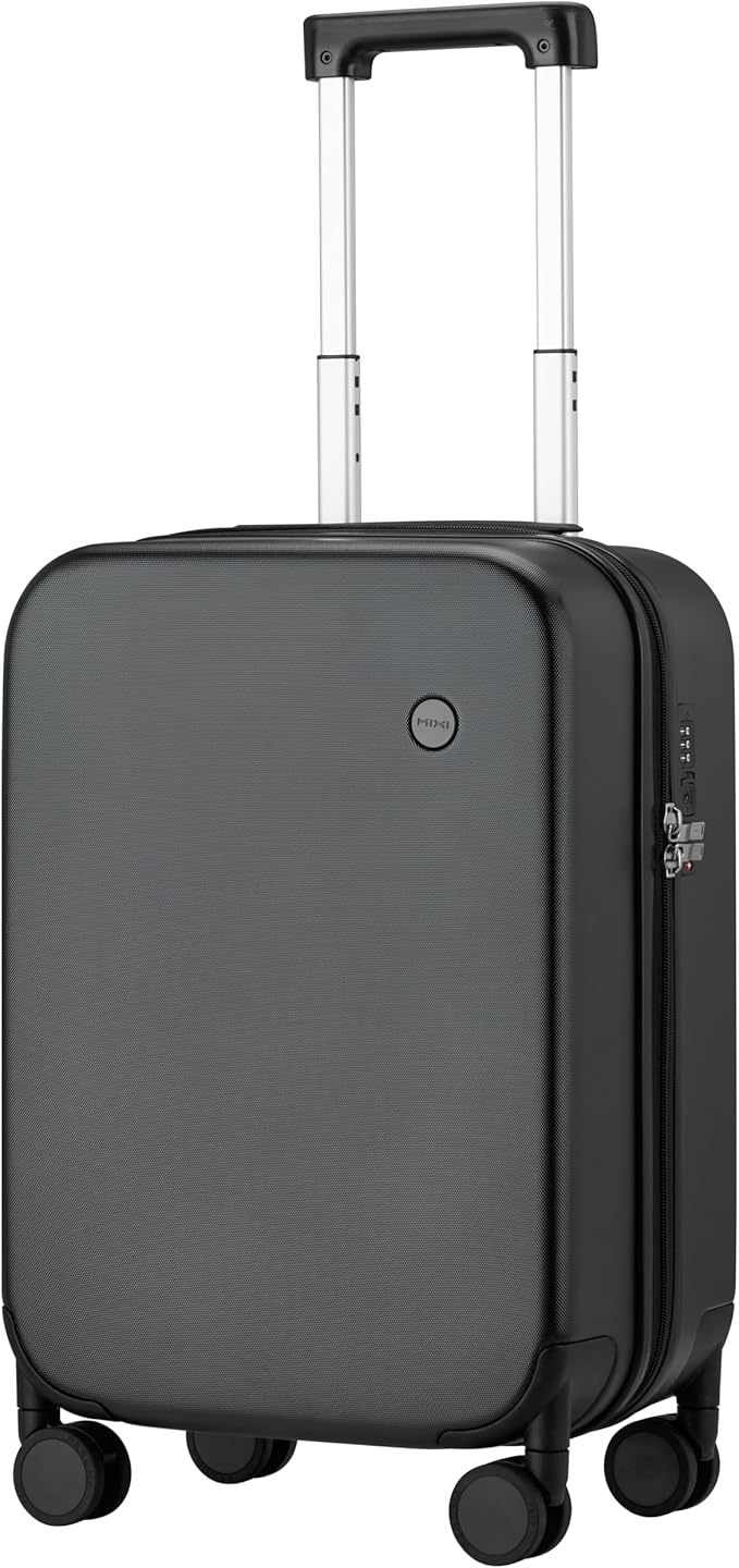 mixi Upgrade Carry on Luggage Suitcases with Spinner Wheels, Hardside Rolling Suitcase PC with TSA Lock Lightweight Travel Case 20in Carry-On, Fine Grid Black