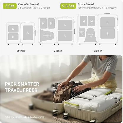 Cipway - 5 Set Compression Packing Cubes for Travel, Ultralight Packing Organizers for Luggage Suitcase & Backpack (White), L