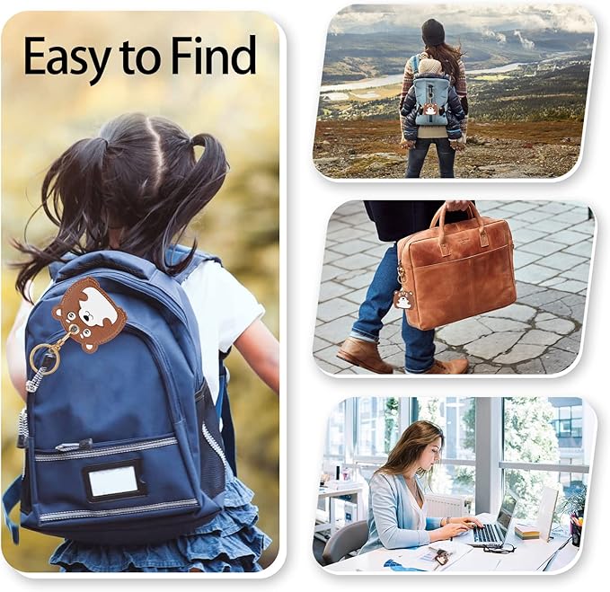 Leather Keychain Case Holder Compatible with Apple AirTag, GPS Airtag Keychain Finder Tracker with Key Ring, Anti-Scratch Protective Air Tag Cover