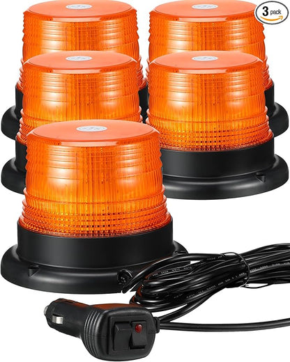Leelosp 3 Pack 60 LED Amber Beacon Strobe Lights, 12v-24v Amber Warning Safety Flashing Beacon Strobe Light with Magnetic and 16ft Straight Cord for Truck Vehicle Forklift Tractor Golf Carts Utv Car