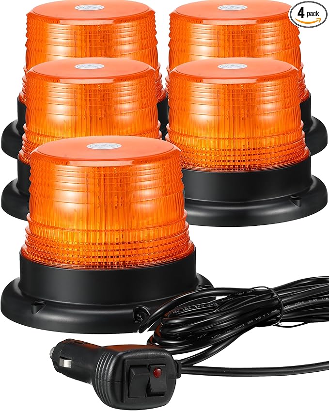 Leelosp 4 Pack 60 LED Amber Beacon Strobe Lights, 12v-24v Amber Warning Safety Flashing Beacon Strobe Light with Magnetic and 16ft Straight Cord for Truck Vehicle Forklift Tractor Golf Carts Utv Car