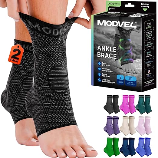 Modvel Foot & Ankle Brace Socks for Sprained Ankle Compression Sleeve - Plantar Fasciitis Relief Brace, Foot Support for pain Women & Men - Tendonitis & Arthritis Feet Sleeve, Stabilizing Ankles Wrap