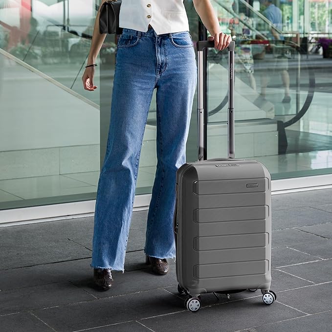 Traveler's Choice Pagosa Indestructible Hardshell Expandable Spinner Luggage, Gray, 22-Inch Carry-on