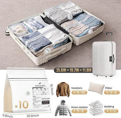 TAILI 10 Pack Cube Vacuum Storage Bags, Medium Size (25x19x11 inch), Vacuum Seal Bags for Clothing, Travel Compression Packing for Clothes, Blankets, Baby Clothes, Travel Essential
