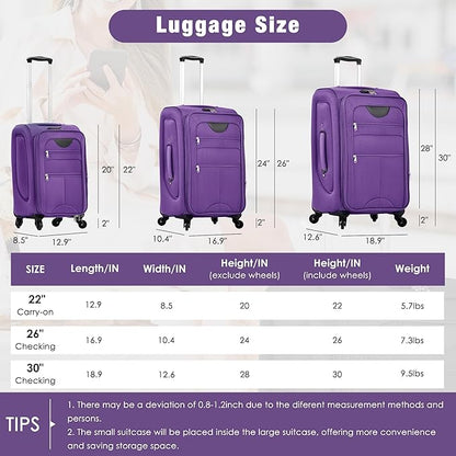 Luggage Sets 5 Piece Softside Expandable Lightweight Durable Softshell Suitcase Sets Spinner Wheels TSA Lock