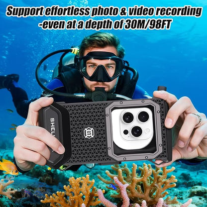 Waterproof Phone Case for Snorkeling & Diving (98ft/30m), Professional Waterproof Diving Case for Underwater Photo&Video, Universal Underwater Touchscreen Case Compatible with iPhone Black