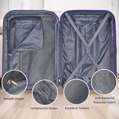 LARVENDER Luggage Sets 5 Piece Hardside Expandable Suitcase with Wheels Lock,PC+ABS Hardside Lightweight Rolling Suitcase for Women and Men,Midnight Berry
