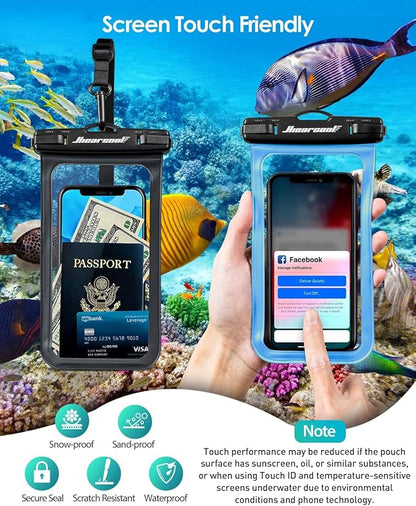 Hiearcool Waterproof Phone Pouch, Waterproof Beach Bag Compatible for iPhone 17 16 15 14 13 Pro Max, IPX8 Cellphone Travel Essentials for Beach -Black & Sky Blue-2Pack