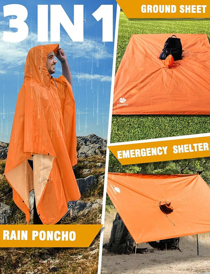 ANYOO Hooded Rain Poncho for Adults Waterproof Lightweight Rain Coat for Men Women Reusable Rain Jacket for Emergency Outdoor