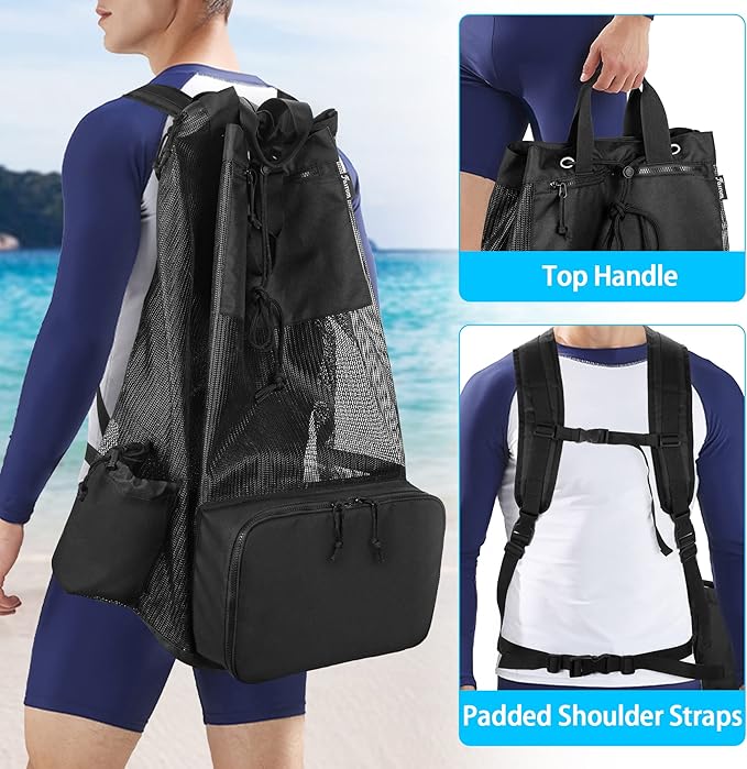 Fasrom Mesh Scuba Diving Bag, XL Snorkeling Gear Backpack for Mask, Fins and Wetsuit (Empty Bag Only, Patent Design)