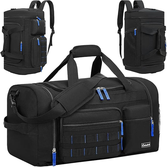 Gym Bag for Men Women with Shoes Compartment 3-in-1 Sports Travel Duffel Bag Multipurpose Weekender Overnight Backpack with Wet Pocket - Black