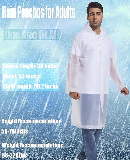 2-Pack Reusable Rain Ponchos for Adults, HOOMBOOM Raincoats Emergency for Women/Men with Drawstring and Sleeves
