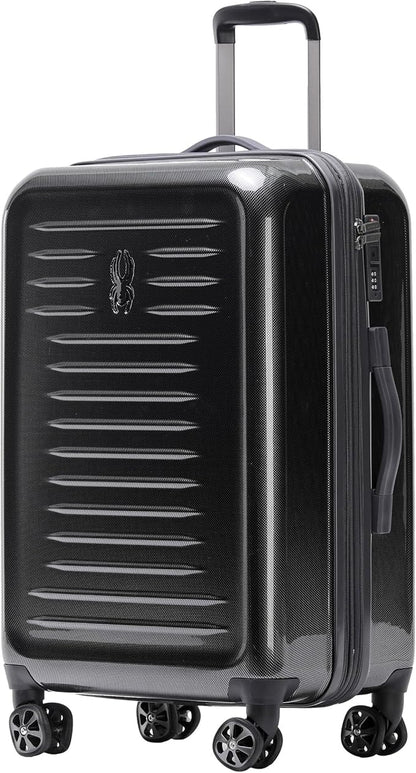 Spyder Rails Expandable Hardside Upright Suitcase with 360° Spinner Wheels, TSA Approved Lock (Black, Medium Checked)