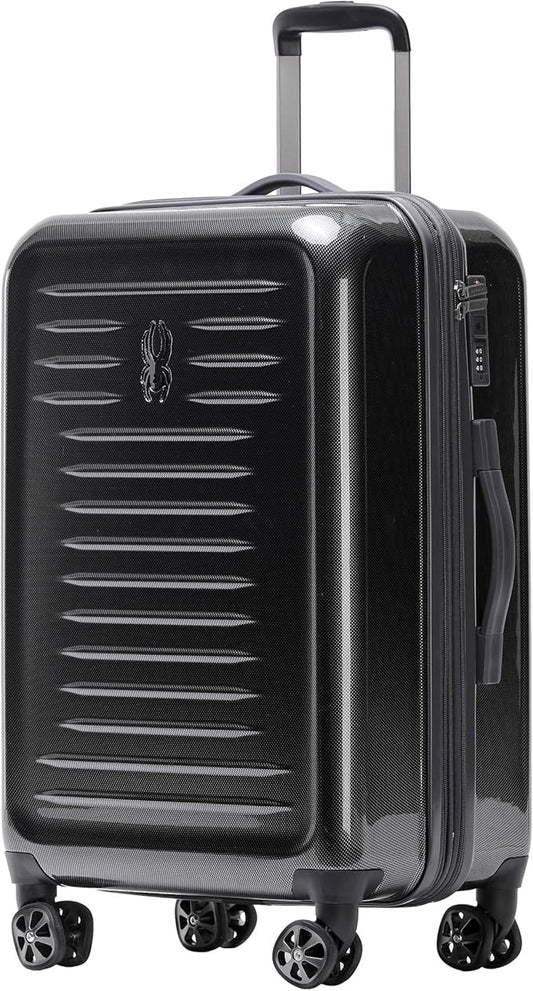 Spyder Rails Expandable Hardside Upright Suitcase with 360° Spinner Wheels, TSA Approved Lock (Black, Medium Checked)