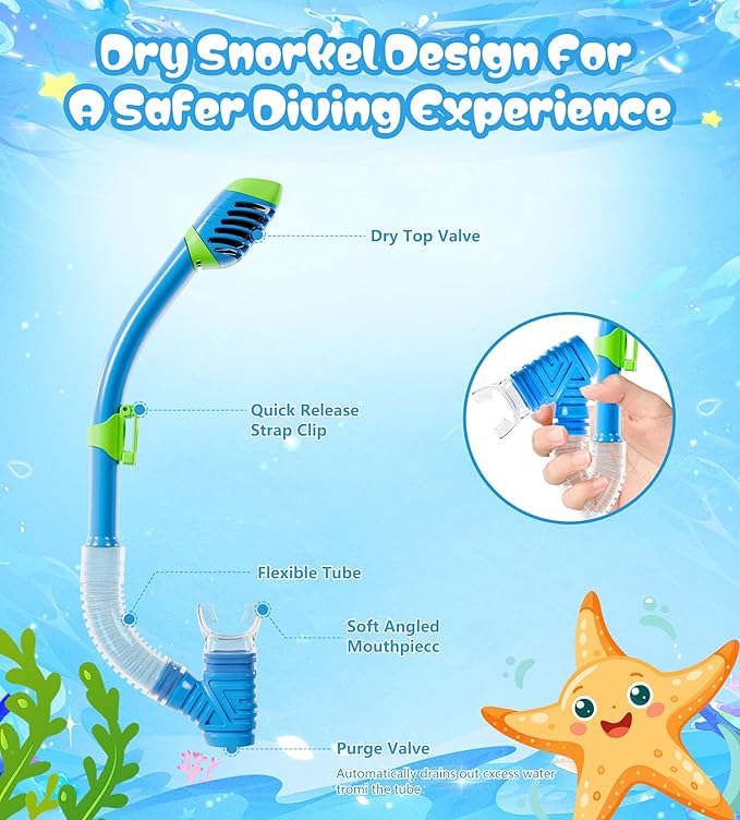 Aegend Snorkeling Gear for Adults Youth Kids, Dry Snorkel Set Panoramic View Enhanced Anti-Leak and Anti-Fog Technology, Adjustable Strap for Snorkeling Scuba Diving Swimming with Mesh Bag