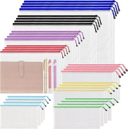 32 Pack Mesh Zipper Pouch Bags, 8 Size Mesh Storage Bags, Waterproof Document Mesh Bags, Zipper Bags for Organizing Office School Supplies, Toys, Cosmetics Travel Storage(8 Colors 13''×9.5'')