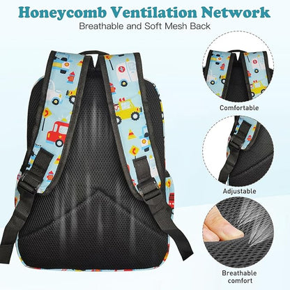 Kids Backpack for Girls Boys - 15 Inch Cute Cars Little Kids Backpack Waterresistant Toddler Preschool Kindergarten School Bag for Aged 3-8, Light Blue