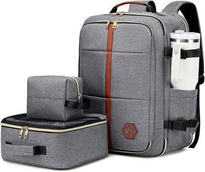 40L Travel Laptop Backpack for Women & Men, Airline Approved Carry On Luggage Overnight Bags, Waterproof Personal Item Bag, Weekender Essentials Backpacks Vacuum Backpack Gray