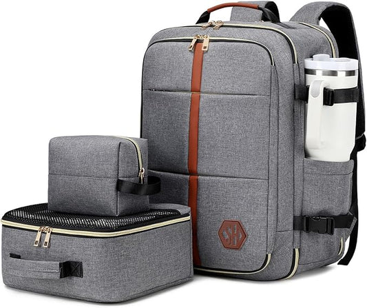 40L Travel Laptop Backpack for Women & Men, Airline Approved Carry On Luggage Overnight Bags, Waterproof Personal Item Bag, Weekender Essentials Backpacks Vacuum Backpack Gray
