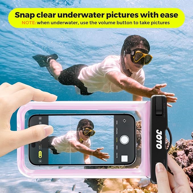 JOTO Up to 7" Universal Waterproof Phone Case for iPhone 17 Air 16 15 14 13 12 11 Plus Pro Max, IPX8 Cellphone Dry Bag XR X SE, Galaxy S23 S22 S21 S20+ S20 S10 Plus Note, Pixel -Clearpink