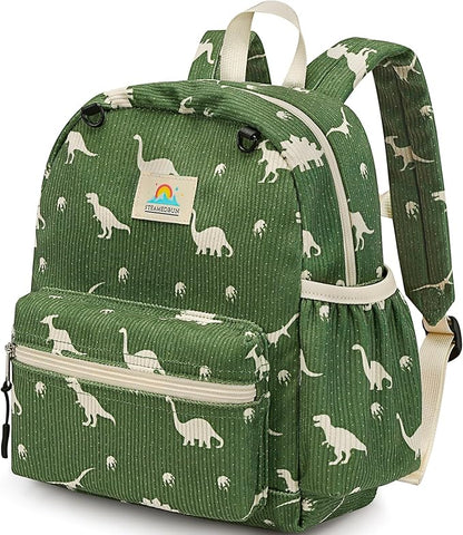 STEAMEDBUN Corduroy Toddler Backpack for Boys 2-4: Kids backpack for Boys Girls - 12 inch Preschool Kindergarten Backpacks - Dinosaur