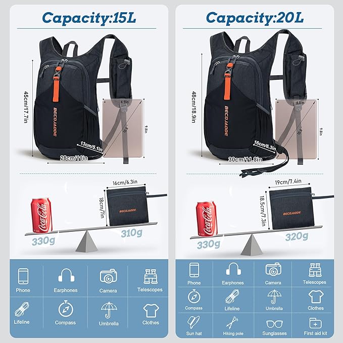 15L Small Hiking Backpack for Men Women Foldable Packable Back Pack Ultralight Hiking Daypack for Travel Camping Outdoor, Black
