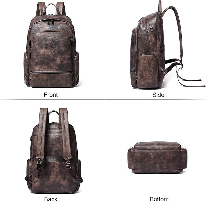 Leather Backpack for Women, Fits 15.6 Inch Laptop, Soft Vegan Leather Backpack for Travel and Daily Use, Coffee