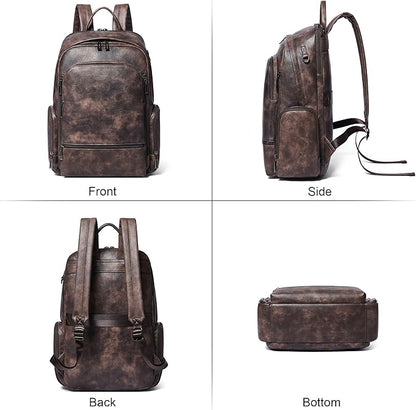 Leather Backpack for Women, Fits 15.6 Inch Laptop, Soft Vegan Leather Backpack for Travel and Daily Use, Coffee