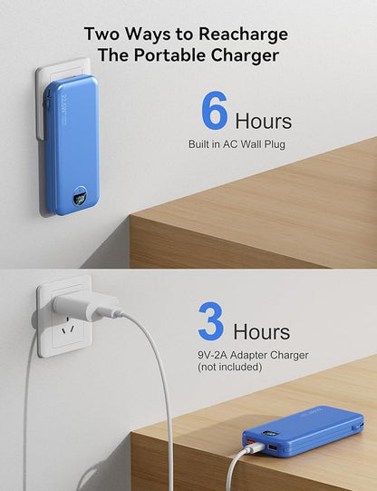 12000mAh Ultra-Portable-Charger-Power-Bank with Built in Cables&AC Wall Plug,PD20W USB-C Fast Charging Cell Phone Charger Battery Pack,LED Display Travel Battery Bank for All iPhone,Samsung,Android