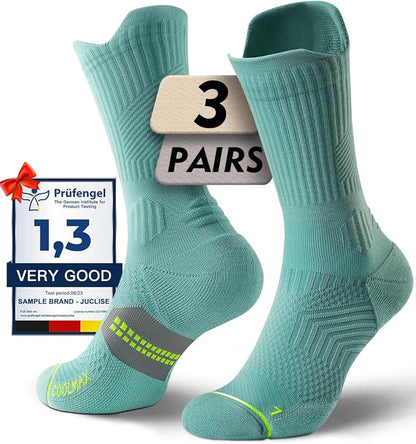 Womens Coolmax Bamboo Viscose Compression Running Crew Socks, Moisture-Wicking Anti-Blister Hiking&Gym Athletic