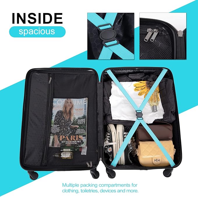 Luggage Sets Wear-Resistance Hardside Lightweight Suitcase Double Spinner Wheels, TSA Lock,Two Hooks, Scratch-resistant Carry-on,3 Piece Set(20inch 24inch 28inch) (Turquoise)
