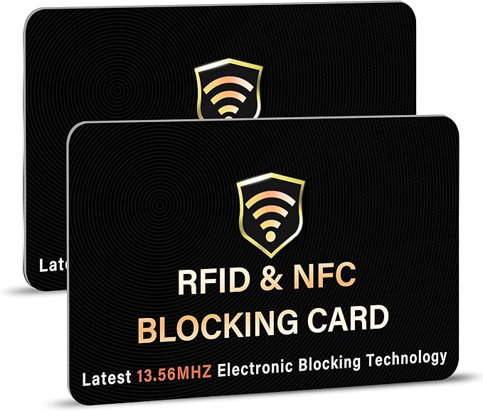 SaiTech IT 2 Pack RFID Blocking Card, One Card Protects Entire Wallet Purse, NFC Contactless Bank Debit Credit Card Protector ID ATM Guard Card Blocker–(Black)
