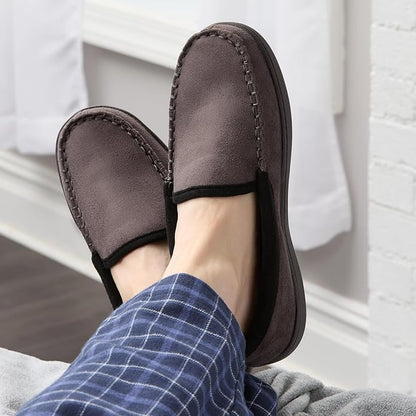 Fruit of the Loom Men’s Memory Foam House Slippers Indoor Outdoor – Microsuede Venetian Cozy Warm Men’s Slippers Plush House Shoes, Sizes 7-14