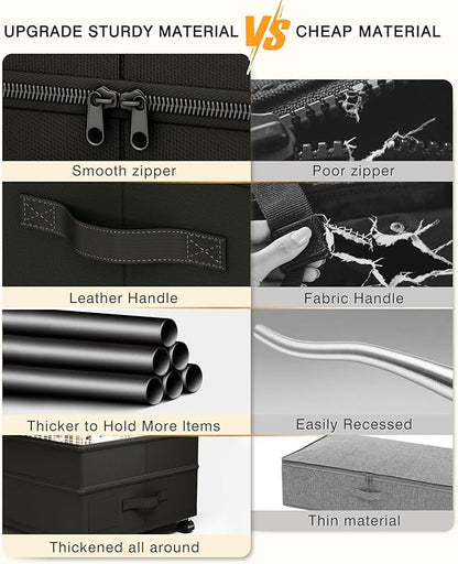 Under Bed Storage with Wheels,2Pack Underbed Shoe Storage Organizer,7.5-10.6 inchTall Adjustable Storage for Underbed with Lids,65L Extra large capacity for Clothes, Blankets,Shoes