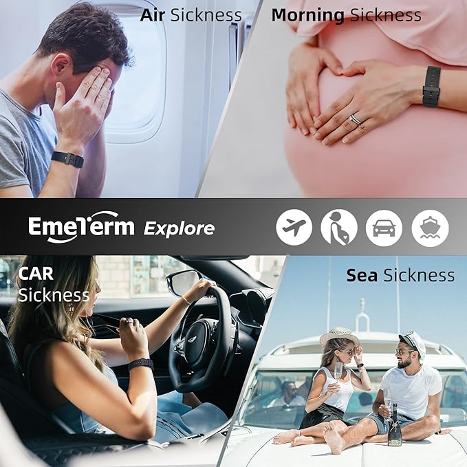 EmeTerm Explore FDA-Cleared Galaxy Black and Mint Green Anti-Nausea Wristband IP67 Waterproof Morning Motion Travel Sickness Vomit Relief Rechargeable No Gel Drug Free Without Side Effects (2 Pack)