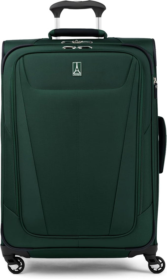 Travelpro Maxlite 5 Softside Expandable Luggage with 4 Spinner Wheels, Lightweight Suitcase, Men and Women, Forest Green, Checked-Medium 25-Inch