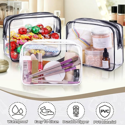 6 Pieces Clear Makeup Bags Bulk TSA Approved Toiletry Bag for Travel PVC Waterproof Clear Cosmetic Pouch with Zipper for Men and Women Carry-on Travel Essentials (White)