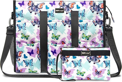 TOPDesign Utility Water Resistant Tote Bag with 22 Pockets, Top Zipper Closure & Thick Bottom Support, for Working Women