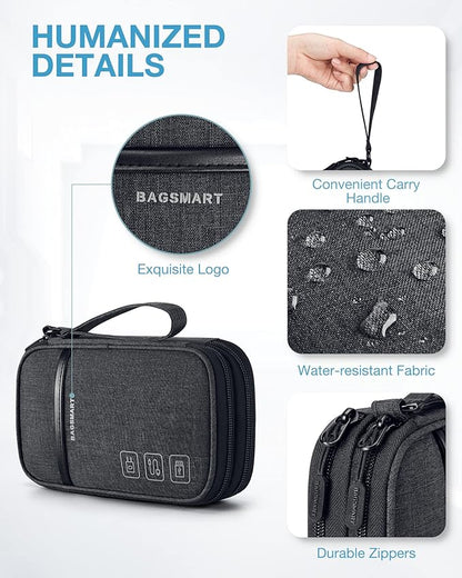 BAGSMART Cord Organizer Travel Cable Organizer Bag Tech Electronic Organizer Travel Case, Travel Essentials for Charger, Cable, Phone, Flash drive, Double Layer-Black
