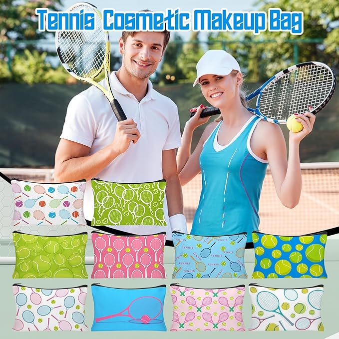 30Pcs Tennis Makeup Bag Tennis Gifts for Women Canvas Cosmetic Bags with Zipper Inspirational Travel Toiletry Pouch Tennis Accessories for Sports Lover Players Coach Christmas Team Gift