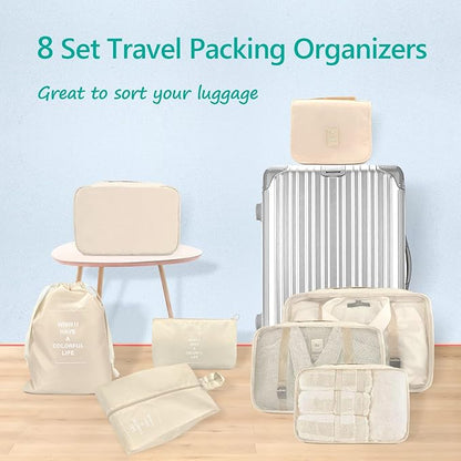 8 Set Packing Cubes for Suitcases, Travel Luggage Packing Organizers for Travel Accessories(BEIGE)