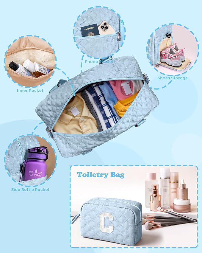 Gifts for Girls Age 10 11 12 13 14 15 16 17 18, Initial Travel Duffel Bag, Graduation Gifts for Her, Monogram Overnight Bag, Gift for Friend Sister Women gifts