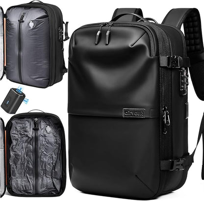 AirVault Vacuum Seal Travel Backpack 60L with Expandable Vortex Air Compression Vacuum System Water Resistant TSA Lock (Vacuum Pump Included, Black, 60L)